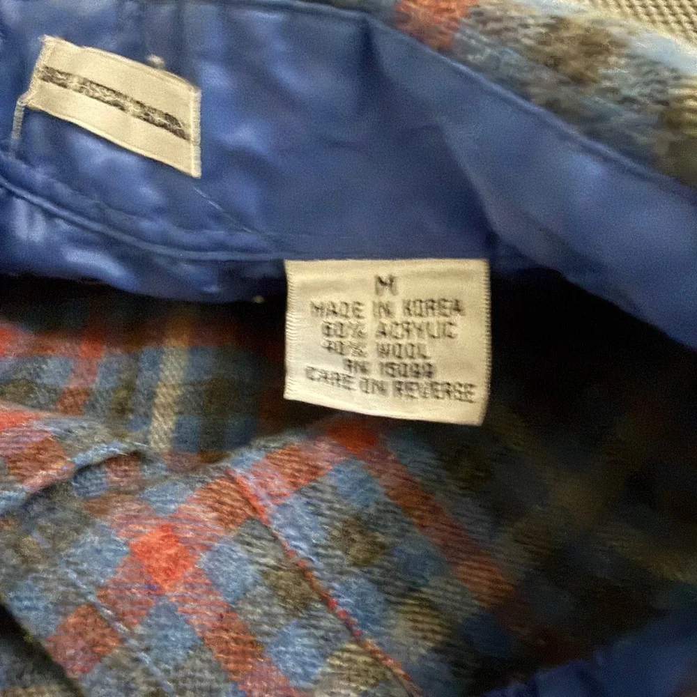 Vintage Sears Roebuck Men Blue Red Plaid Wool Blend Flannel Shirt Medium 0783